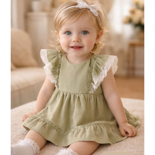 Vestido bebé verde volante puntillas Baby Ferr 422024529 (6 a 24 meses)