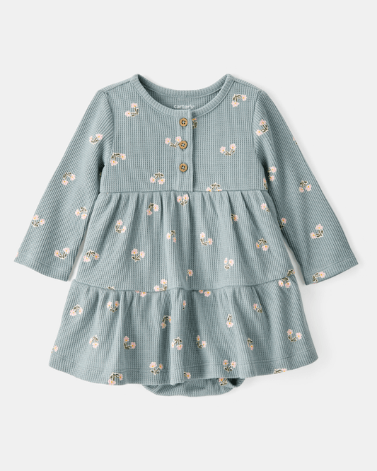 Vestido body de manga larga floral en canalé waffle