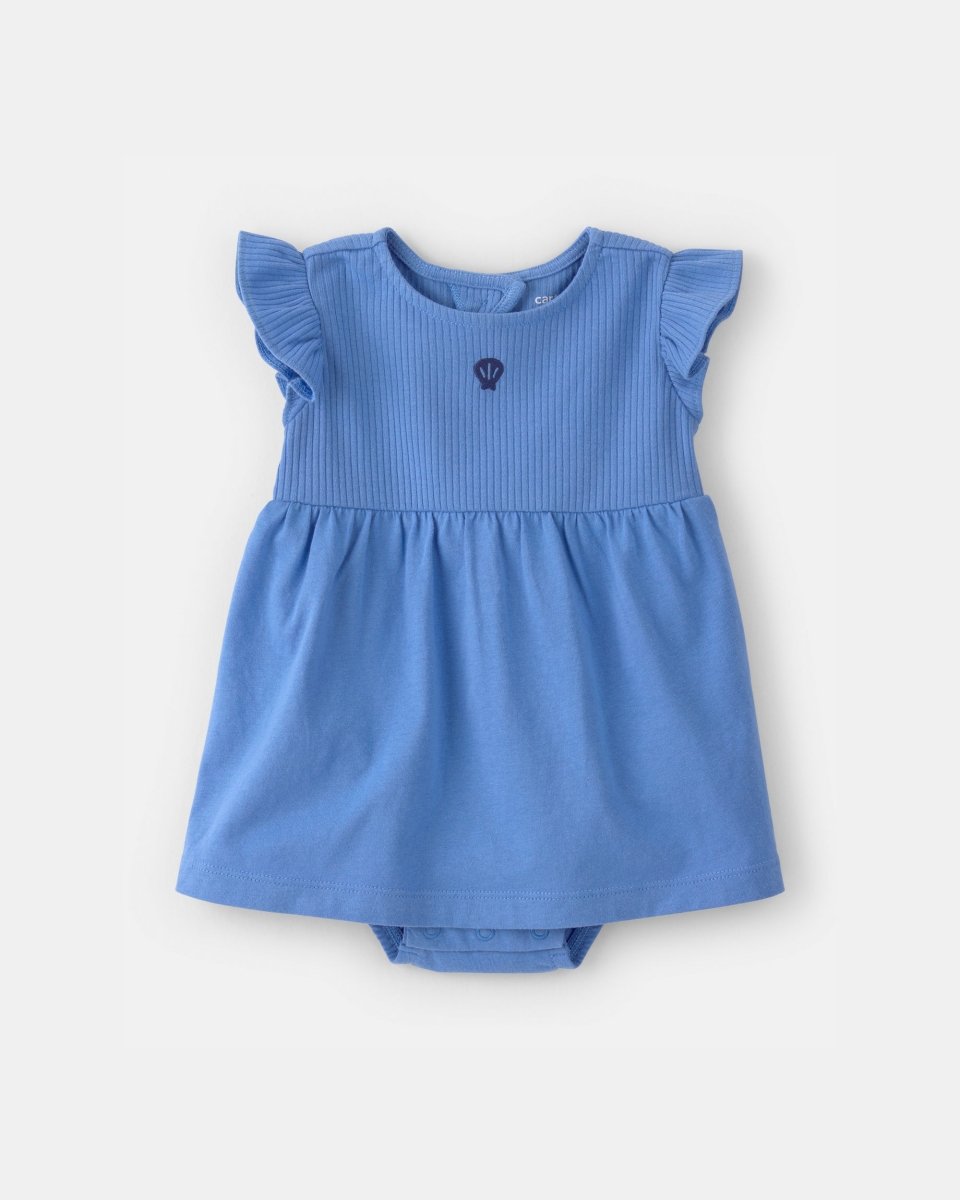 Vestido de algodón con body integrado, diseño concha azul