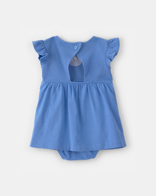 Vestido de algodón con body integrado, diseño concha azul