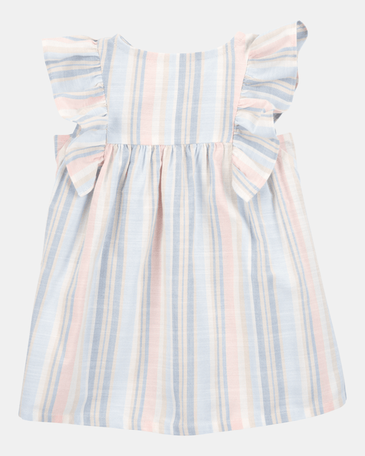 Vestido de rayas con mangas de volantes