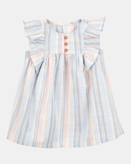 Vestido de rayas con mangas de volantes