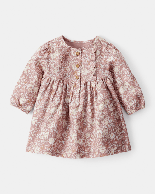 Vestido floral multicolor de manga larga en tejido suave