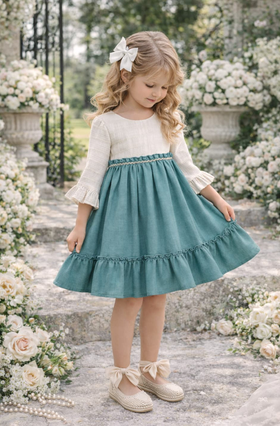 Vestido niña ceremonia verde empolvado Creaciones Baby Ferr Hecho en España 622026542