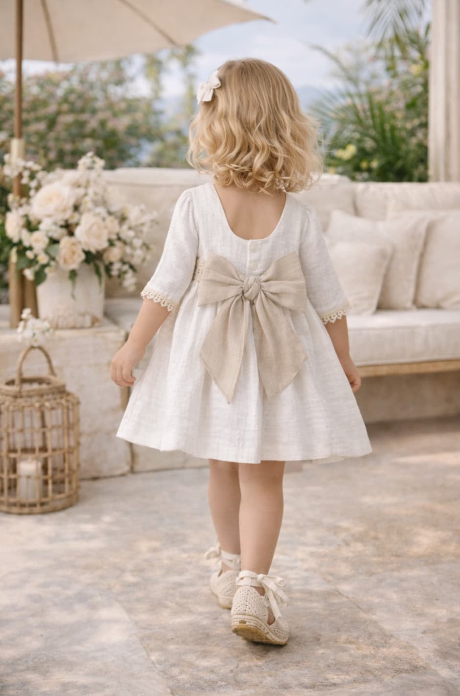 Vestido niña de lino para ceremonia con encaje Creaciones Baby Ferr 622026543 – Fabricado en España