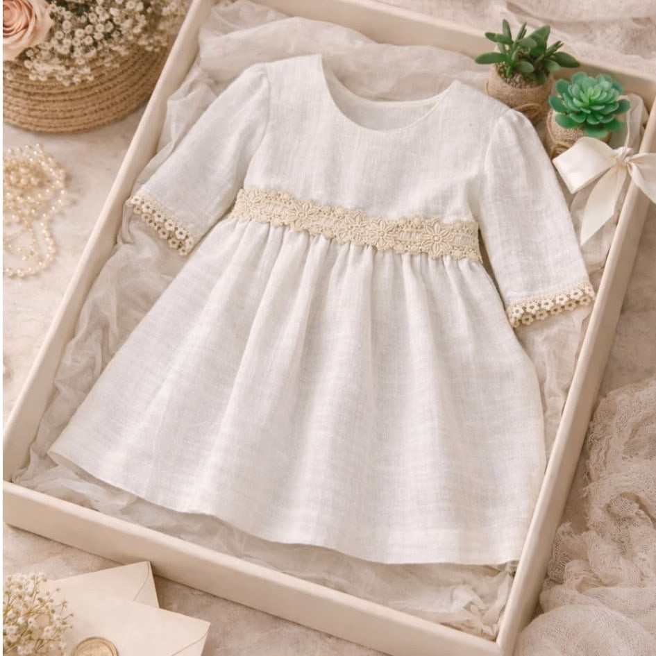 Vestido niña de lino para ceremonia con encaje Creaciones Baby Ferr 622026543 – Fabricado en España