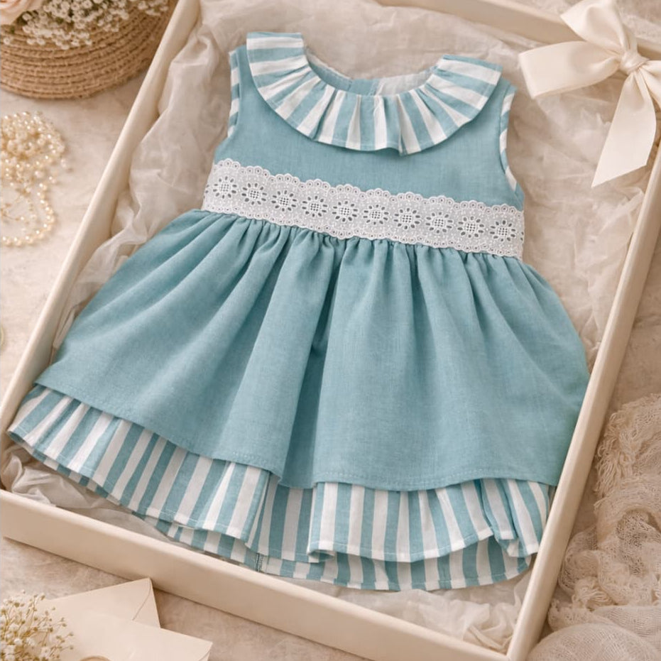 Vestido niña ceremonia verde agua con rayas Creaciones BabyFerr 622026546 – Hecho en España