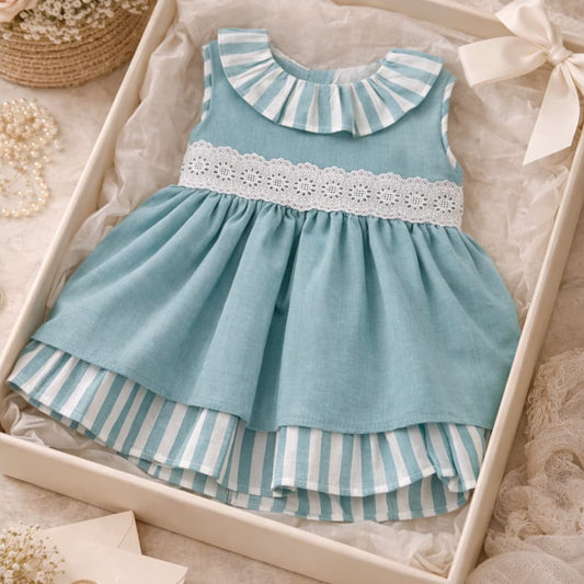 Vestido niña ceremonia verde agua con rayas Creaciones BabyFerr 622026546 – Hecho en España