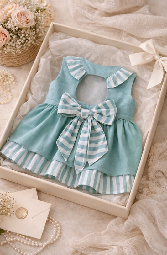 Vestido niña ceremonia verde agua con rayas Creaciones BabyFerr 622026546 – Hecho en España