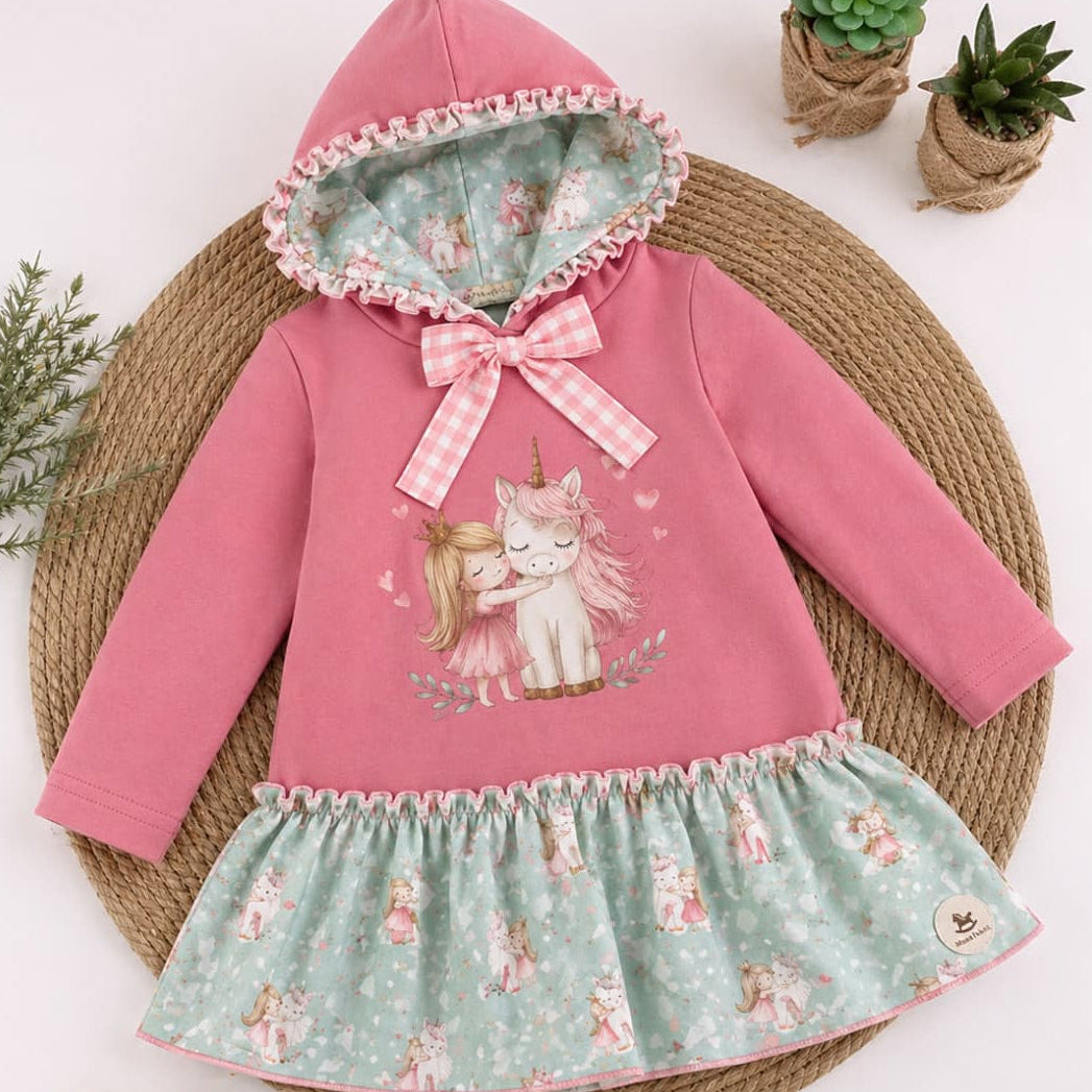 Vestido para niña con unicornio y capucha | Vestido de invierno ALMA PETIT 622108005