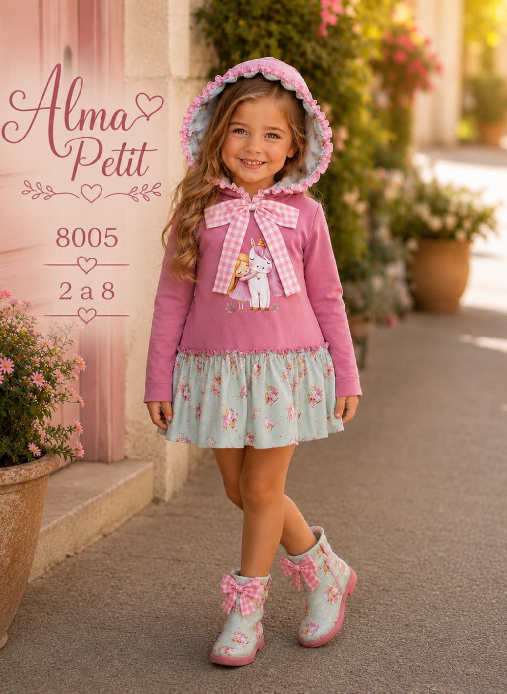 Vestido para niña con unicornio y capucha | Vestido de invierno ALMA PETIT 622108005