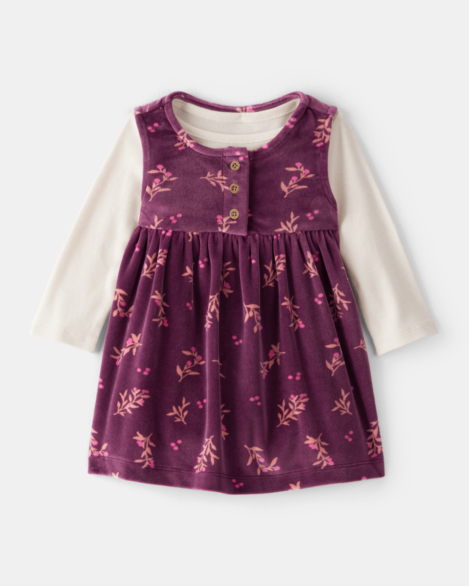 Vestido sin mangas de felpa floral con camiseta morado