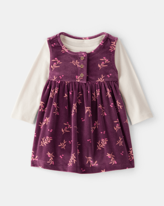 Vestido sin mangas de felpa floral con camiseta morado